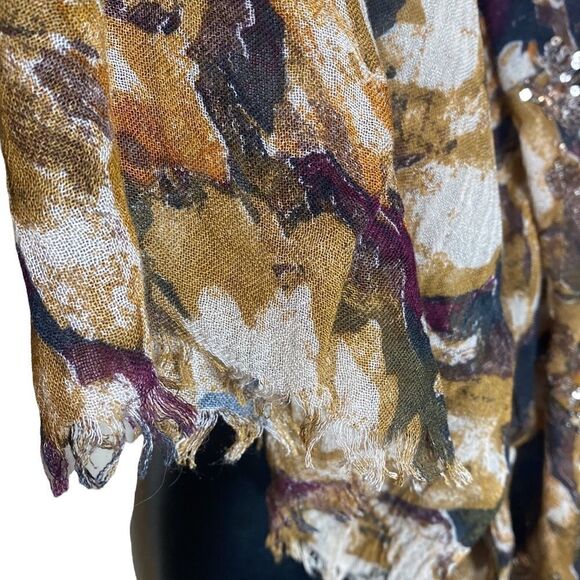 Sheer lightweight earth tone sequined and beaded frayed end long scarf - Picture 5 of 6